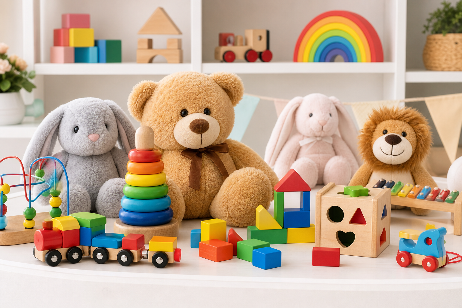 Children's toys including plush, blocks and activity toys